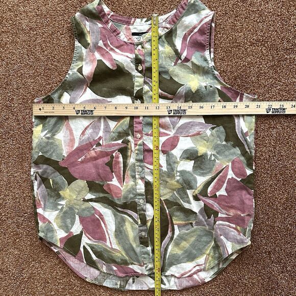 Tahari 100% Linen Top Women’s Lg Tropical Floral Sleeveless Button Up Resort - Picture 5 of 5